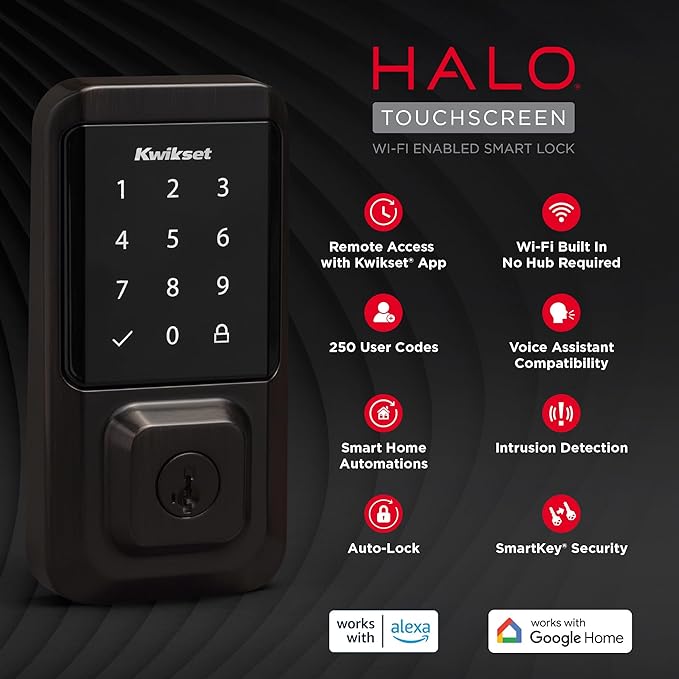 Kwikset Halo Wi-Fi Smart Lock, Keyless Entry Front Door Touchscreen Deadbolt, App Control, Grade AAA Certified, Easy Install No Hub, Venetian Bronze Finish