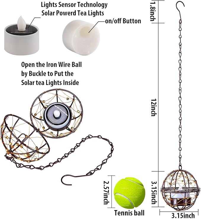 Outdoor Solar Hanging Lanterns Waterproof, Globe Hanging Candle Holder with Flickering Solar Powered Tea Lights, Chargeable Chandelier Light for Backyard Patio Garden Fence Tree Decoration-4Pack