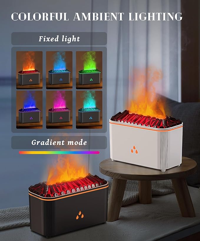 Essential Oil Diffuser, Flame Air Aromatherapy Diffuser, 7 Color Changing Light, Aromatherapy Humidifier with Auto Shut-Off for Home, Bedroom, Yoga, Spa(Black)