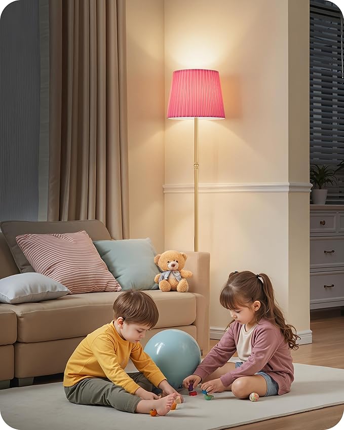 Pink Floor Lamp for Living Room, 68" Standing Lamp, Dimmable Reading Light with Remote & Foot Pedal, with LED Bulb, for Living Room, Bedroom, Girls Room FCC Listed, Gold and Pink DP12LD05