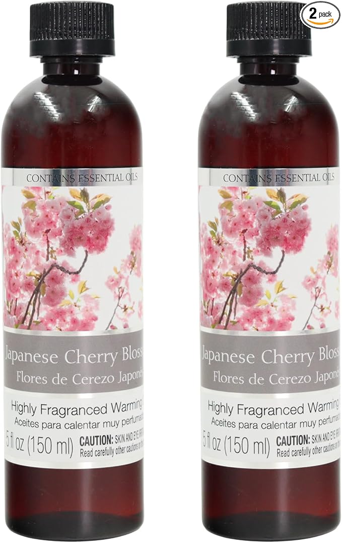Hosley Japanese Cherry Blossom Fragrance Warming Oils, Set of 2, 5oz Each. Ideal Gift for Weddings, spa, Reiki, Meditation, Bathroom Settings.P1