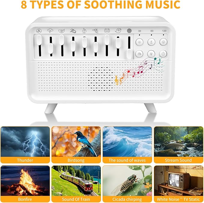 4-in-1 White Noise Sleep Sound Machine with Humidifier, Diffuser, Bluetooth Speaker & Night Light, 8 Natural Sounds, USB Powered, Timer, Sound Machine for Sleeping Adults and Baby, Bedroom, Yoga