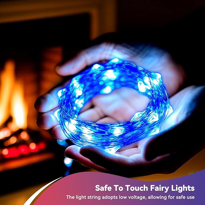 4 Pack 240LED Christmas Fairy Lights Battery Operated - 20FT Twinkle Lights with 2 Lighting Modes Indoor, Waterproof Led Fairy String Lights for Bedroom, Classroom, Dorm, DIY Decor, Blue & White