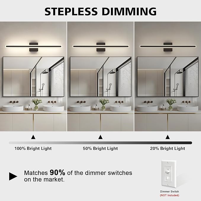 JUSHENG Black Vanity Lights for Bathroom, 5CCT Dimmable Bathroom Lights Over Mirror, Modern LED Vanity Light Fixtures Over Mirror 32'' Inch 24W