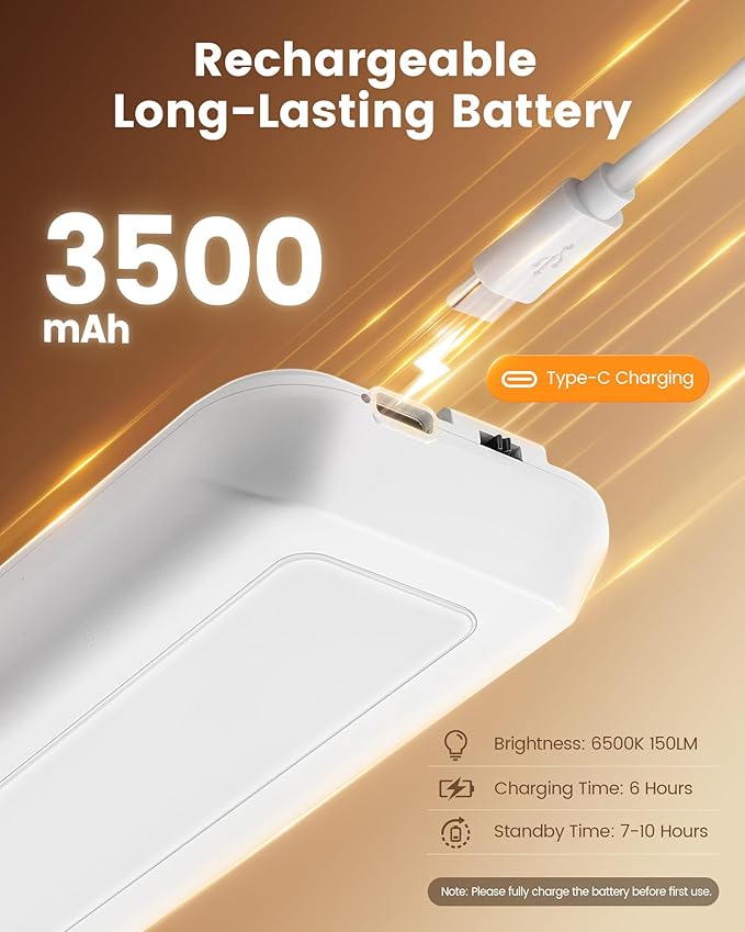 SURAIELEC Rechargeable Under Cabinet Light with Wall Switch, 3500mAh Under Counter Lighting, Wall Switch Remote or Motion Sensor, 6500K 150LM, Magnetic Led Light Bar for Kitchen, Closet, Shelf,1-Pack