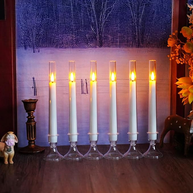 Flameless Taper Candles with Remote and Timer - 6 Pack LED Candles, Battery Operated, for Home, Wedding, Party (White)