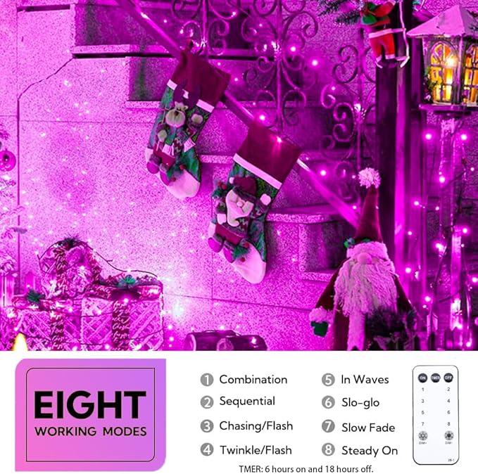 66FT 200LED String Lights, Purple Halloween Lighting with 8 Modes, Indoor Outdoor Decorative Fairy Light for Holiday, Tree, Window, Party