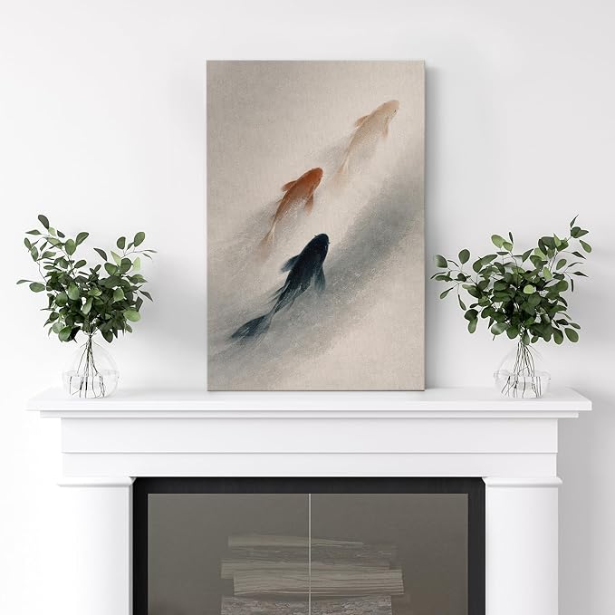 wall26 Canvas Print Wall Art Three Koi Fish Swimming in Misty Water Minimal Photography Realism Rustic Colorful Multicolor for Living Room, Bedroom, Bathroom - 32"x48"