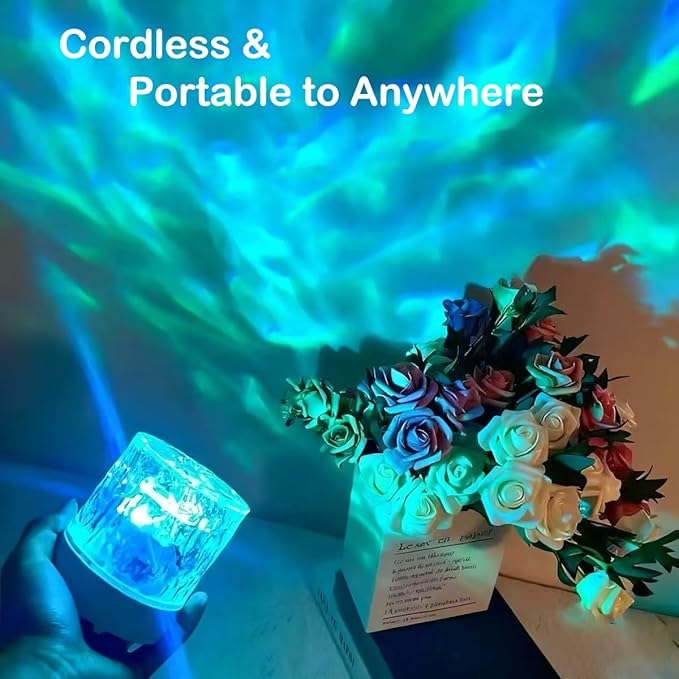Rechargeable Shower Lights for Inside Shower-Ocean Wave Projector Light for Bathroom Bath Tub-Cordless LED Bathroom Lights 3D Water Ripple Light Ocean Lamp for Bathtub Relaxing Spa,Northern Aurora