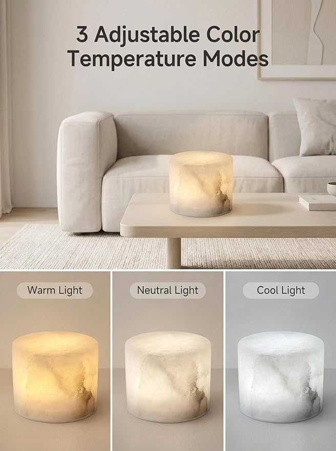 Marble Touch Light Onyx Stone Eye-Caring Type-C Dimmable Desk LED Bedside Table Lamp with Unique Peach Jade Texture Rechargeable Small Ambient Tap Night Lights Cordless for Bedroom Decor