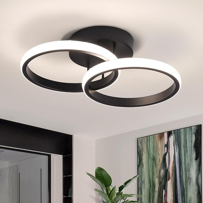 CANEOE Round Modern Led Ceiling Light Fixtures, 4500K Neutral Light Hallway Light Fixtures Ceiling, Bathroom Close to Ceiling Lights for Corridor Stair Aisle Lamps (Black, 1 Pack)