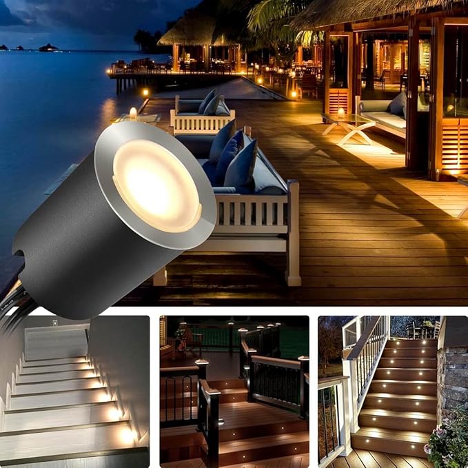 SMY Lighting 10 Pack Recessed LED Deck Light Kits with Protecting Shell, 32mm, Warm White, IP67 Waterproof, 12V Low Voltage, for Outdoor Garden, Patio, Stair, Kitchen Decoration