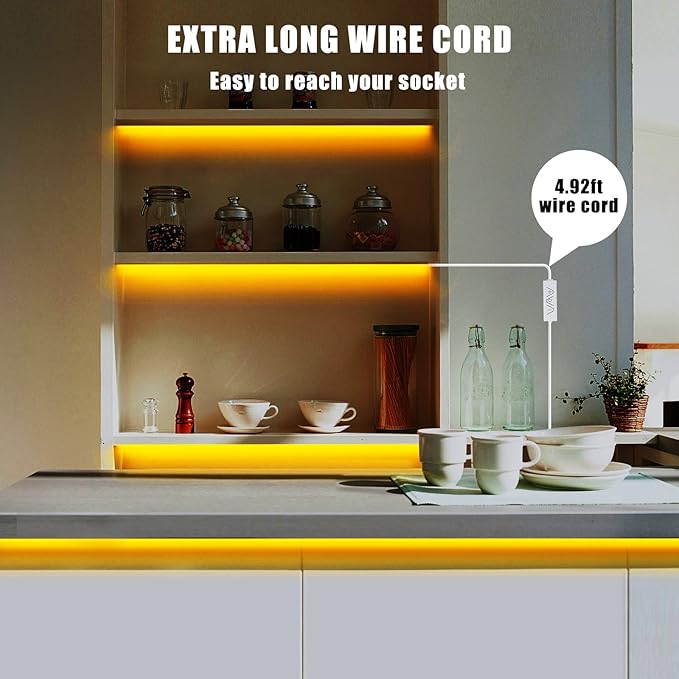 5V Yellow USB COB Led Strip Light with RF Remote, 4.92ft 2000K Dimmable USB Powered Amber COB Led Light Strip, Indoor COB Led Light for Cabinet, TV, Camping, Monitor, Showcase, Motorhome