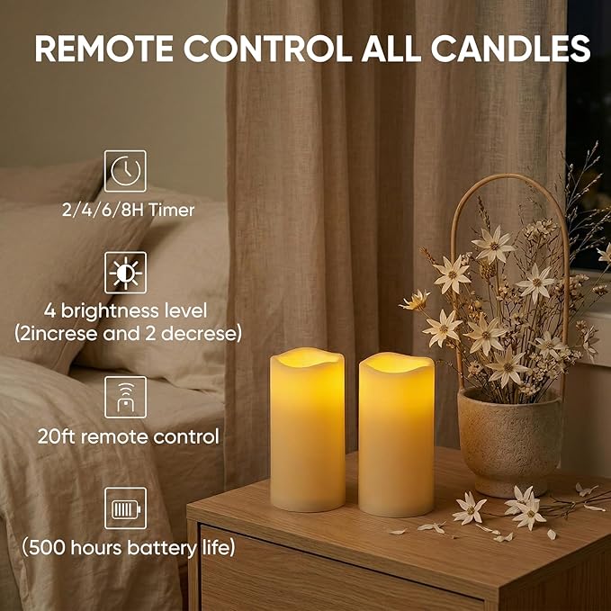 5plots 3" X 6" Outdoor Waterproof Candles, Battery Operated Led Ivory White Flameless Candles with 10-Key Remote & Timer for Indoor Home Lantern Holiday Decor, Set of 6