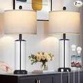 26" Black Glass Table Lamps Set of 2, 3-Way Dimmable Touch Control Living Room Lamp with USB C+A Ports & AC Outlet, Modern Bedside Lamps, Elegant Bedroom Lamps for Nightstand Side End Table Desk