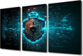 TUMOVO 3 Panel Modern Wall Art Binary Code Lock Picture Prints on Canvas Wall Paintings for Bedroom Living Room, Cybersecurity Conceptual Artwork Wooden Framed Ready to Hang, 36" Wx24 H