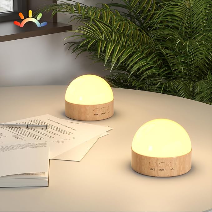 Kintion Night Light, Dimmable 8 Color Portable LED Night Light, 1800mAh Rechargeable Nursery Light Lamp, Soft Eye Caring Warm White, White, Red, Blue, Green Color Lighting for Sleep Aid (Brown, 2pcs)