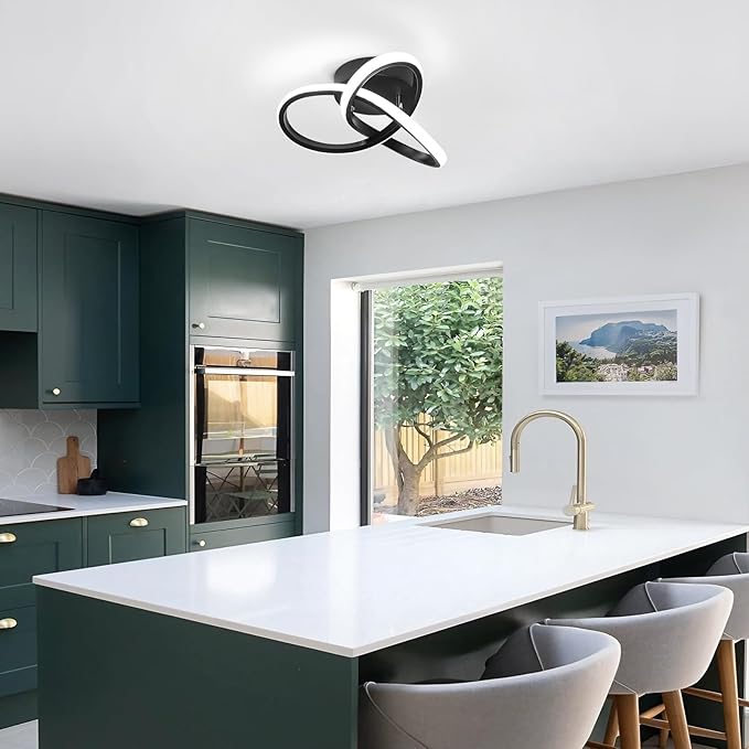 CANEOE Black Modern Ceiling Light Fixtures 6000K Semi Flush Mount Ceiling Lights Hallway Light Fixtures, Acrylic Ceilings Lamp for Hallway Kitchen Bedroom Bathroom