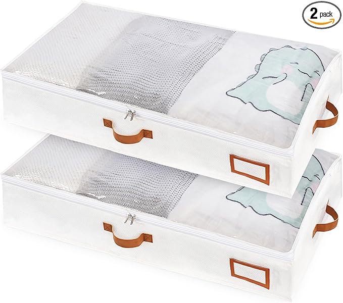 Under Bed Storage Containers, 2 Pack Underbed Storage Box, Closet Organizers and Storage Bins, Foldable Clothes Storage with Handle for Blankets Toy Comforter Sweaters Pillows Sheets(M)