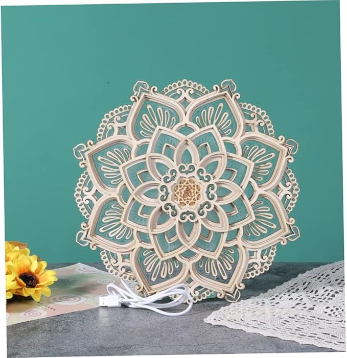 LED Night Light 11.81x11.81 inch Wooden Hanging USB Fairy Lights Yoga Room Living Room Bedroom Energy-Saving Wall Decoration
