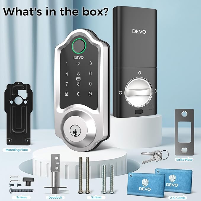 DEVO G8 Smart Lock with Doorbell - 6-in-1 Fingerprint Keyless Entry Deadbolt, Built-in Wi-Fi & APP Control, IP54 Waterproof Auto-Lock for Front Door Security, Easy Install (BHMA Certified)