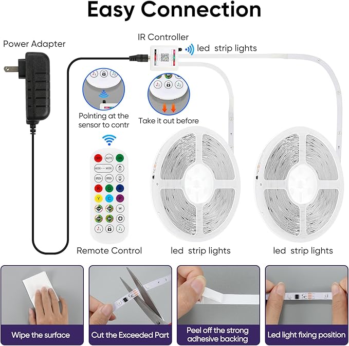 IC Smart RGB LED Strip Lights, 130FT LED Lights for Bedroom, App Control/Remote Control, Music Sync, DIY Design, Rainbow Chasing Effects, Strip Lights for Home, Party Decor