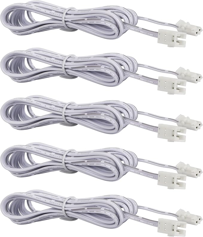SinLoon 2-pin Extension Cable 2m / 6.6ft- for LED Cabinet Puck Lights Under Cabinet Lighting Kit, Male to Female Cable Plug Connector Extension Cords 5 Pack (Male to Female, White)