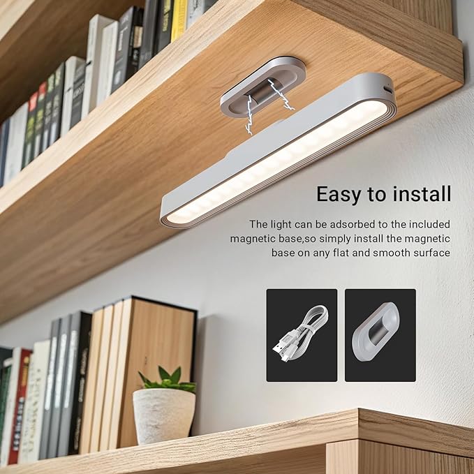 Rechargeable Magnetic Under Cabinet Lighting, 3 Colors Adjustable Mirror Lights with 50 LED, 2600mAh Battery Makeup, Touch Lights Bar for Closet Bathroom Kitchen Sink Picture