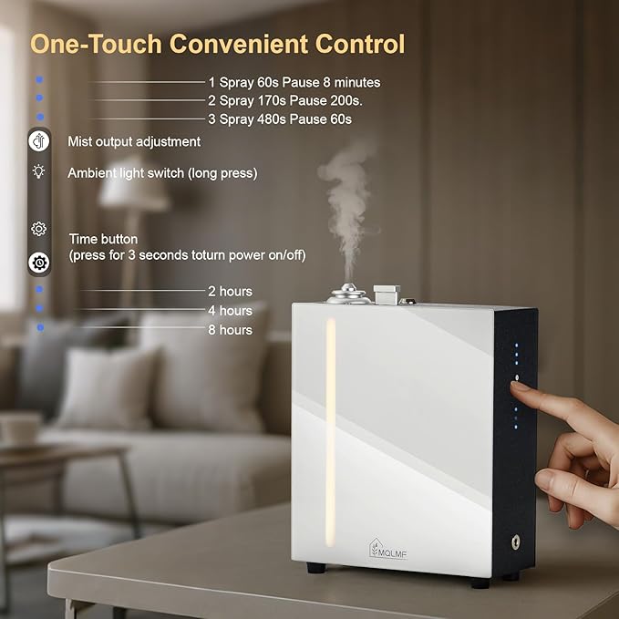 HVAC Diffuser Scent System - 3000 Sq Ft,WiFi & Bluetooth App Remote Control,Waterless,Quiet,Ambient Light,Metal,Commercial Hotel Collection Whole House Diffuser Machine - White