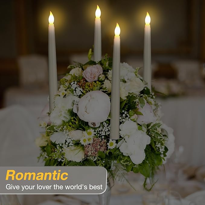 Tuanse 24 Pack 24 Pack Flameless Flicker Taper Candles Bulk with Remote and Timer, Battery Operated LED Warm White Taper Candles Light for Home Wedding Decoration Gifts (Beige,10 Inch)