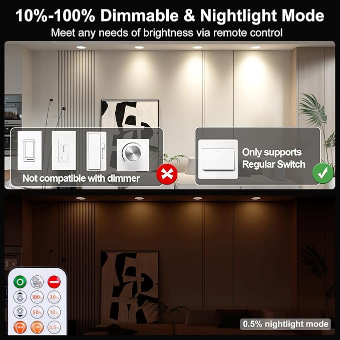 Recessed Lighting 6 Inch RGBCW Color Changing Canless LED Recessed Ceiling Light with Junction Box,16W 1350LM LED Downlight Dimmable by Remote Control, Memory, 3 Modes, Delayed Light Off, 1Pack