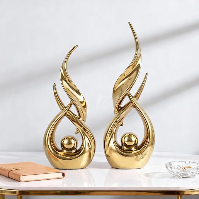 DOVDOV 2-Piece Abstract Gold Home Decor Set, Ceramic Abstract Sculptures, Modern Art Pieces, Suitable for Coffee Table Tops, Office Bookshelves, Dining Table Centers, and entryway Decor.