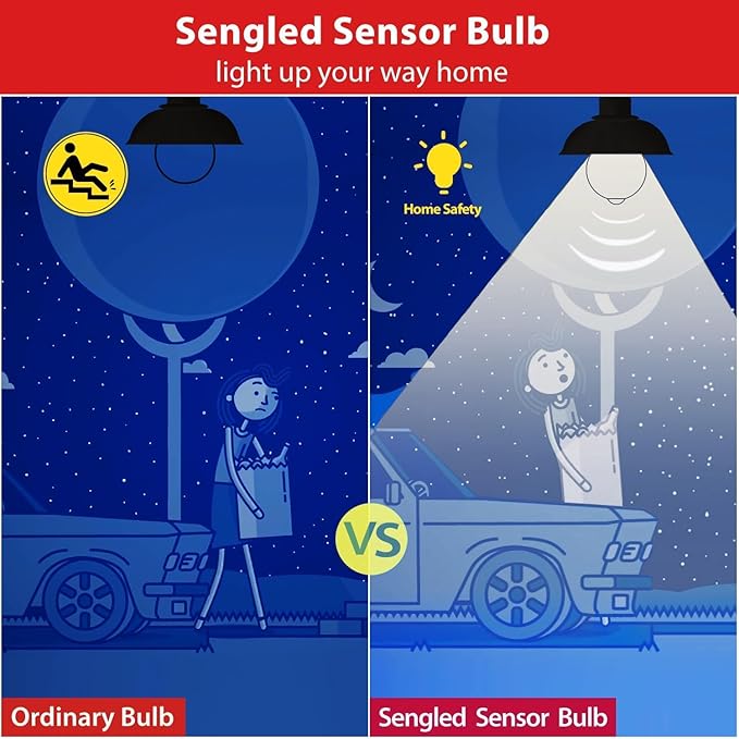 Sengled Motion Sensor Light Bulbs, A19 LED Dusk to Dawn Bulbs 5000K Daylight, Motion Activated Indoor Outdoor Light Bulbs 8.8W (60W Equivalent) 800 Lumens for Porch, Garage, Hallway, 4 Pack