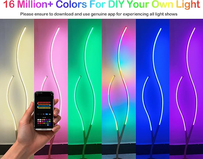 DAYCENT RGBWIC Floor Lamp Modern LED Corner Lamps 1500 Lumen Smart Floor Lamps with Remote and 16 Million DIY Colors, Music Sync Standing Lamp for Living Room Bedroom Home Decor, Gold Finish