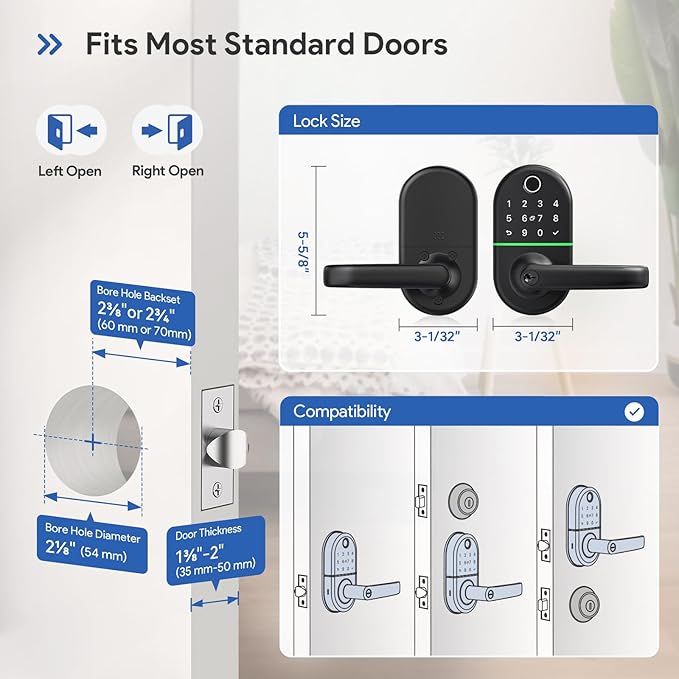 Smart Keypad Door Lock with Handle: NICE DIGI Keyless Entry Electronic Lock for Front Door, Easy Installation (Black)