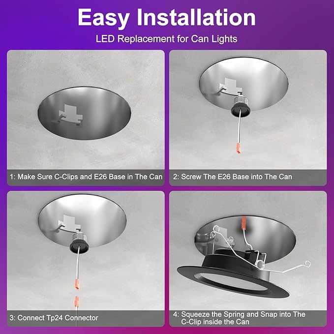 Black 5/6inch Color Changing LED Can Lights,12Pack Retrofit LED Recessed Lighting,13W 1050LM Smart Recessed can Light,Compatible with Alexa,Bluetooth APP Control,for Bedroom Kitchen Livingroom