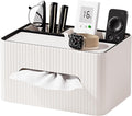 KINGFOM Leather Tissue Box Cover with Storage Tray, Decorative Tissue Box Holder Organizer for Office Desk, Bedroom & Nightstand, Remote Control Holder for Perfume, Watch, Glasses, Pens (Ivory White)