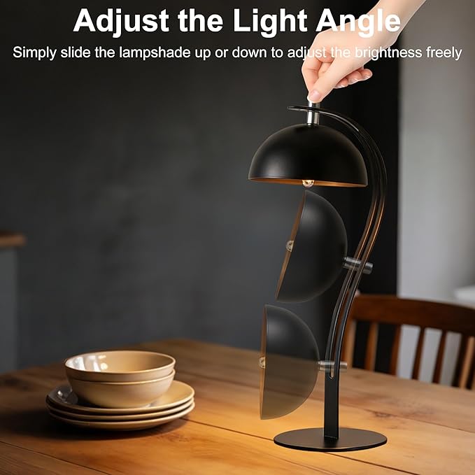 Cordless Table Lamp,Rechargeable LED Reading Light with 3 Colors,Touch Dimmable Night Light,Portable Small Bedside Lamps,Aesthetic Lamp for Bedroom Living Room Office Desk Decor (Black)