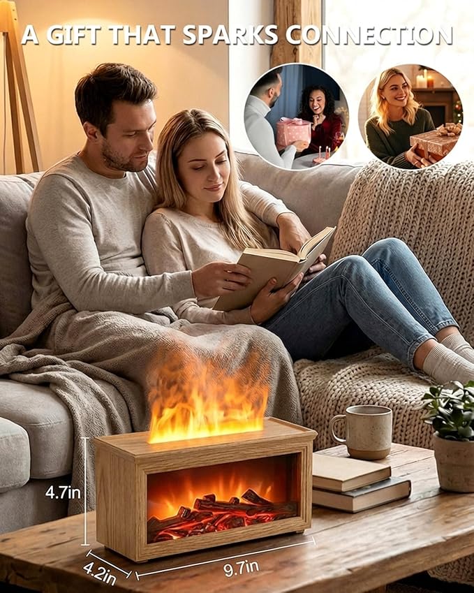 Essential Oil Diffuser, 7-Color Fireplace Fire Flame Aromatherapy Humidifier, 280ml Ultrasonic Aroma Diffuser Valentine's Day Gift with Time Sets and Remote Control for Bedroom Home Yoga Office
