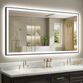 72x36 Inch LED Bathroom Mirror with Lights (Front Lit and Backlit) Black Framed Lighted Vanity Mirror for Bathroom Wall Dimmable Anti-Fog Memory Tempered Glass Horizontal/Vertical