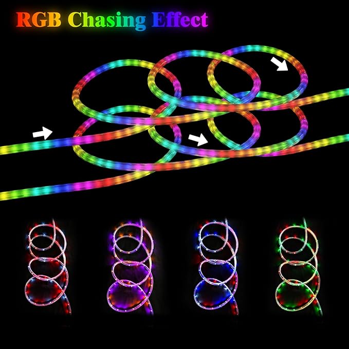 RGB Smart IC Strip Lights with APP Control, 33FT RGB+IC LED Color Changing Rope Lights Outdoor, Waterproof Neon LED Music Sync Flexible Tube Light for Bedroom Living Room Patio Christmas Hoilday