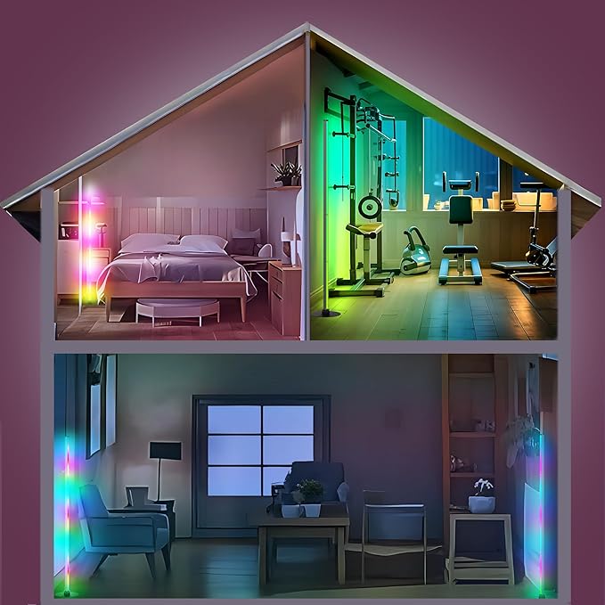 PMS 63 Inch LED Floor Lamp, Corner Mood Standing Lamp RGB Color Changing Light Dimmable Music Sync with APP & Remote Control for Living Room, Bedroom, Home Decoration
