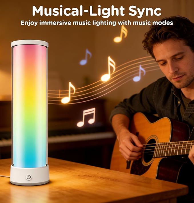 Cordless Table Lamp, RGB 16 Million Colors Rechargeable 1500LM Dimmable APP & Remote Control, Dynamic Sync, Timer & Scene Modes, Portable Ambient LED Light for Outdoor, Gaming Room, White