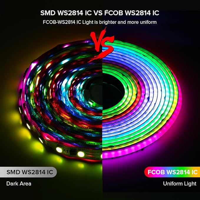 BTF-LIGHTING FCOB COB LED Strip WS2814 IC RGBW 3000K Flexible High Density Color Chasing Uniform Light 9.8FT DC24V 896LED/m 16IC/m 12mm Width for Home DIY Lighting Projects(No Adapter or Controller)