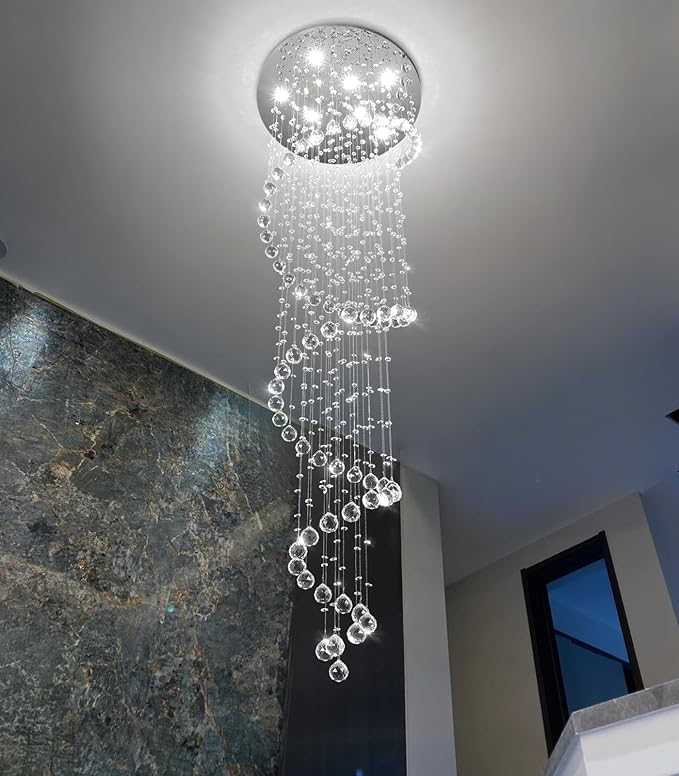 W24 x H78 Inches Crystal Glam Chandelier Long Light Chandeliers with Dimmable Light Bulbs Silver High Ceiling Pendants Light Fixtures for Foyer Entryway Living Room Stair