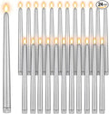 Macarrie 24 Packs Flameless Taper Candles Battery Operated Fake 11 Inch Long Candlelight LED Flameless Candlesticks Flickering Tapered for Spring Summer Wedding(Silver)