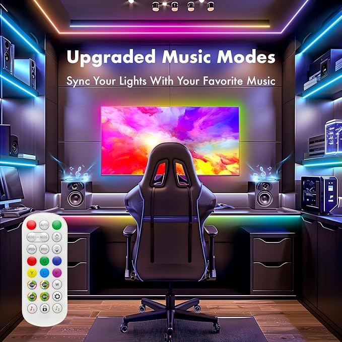 Led Lights for Bedroom 50FT Smart IC+RGB, Music Sync Color Changing Strip Lights, 24Key Remote+App Control Light Strip for BedHead,Underbed,Ceiling,Background Wall