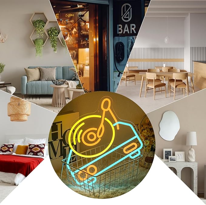 Vintage Record Player Neon Sign for Wall Decor, Colorful Music Record Neon Light,Dimmable Music LED Light Up Sign for Bar, Party Wall Art