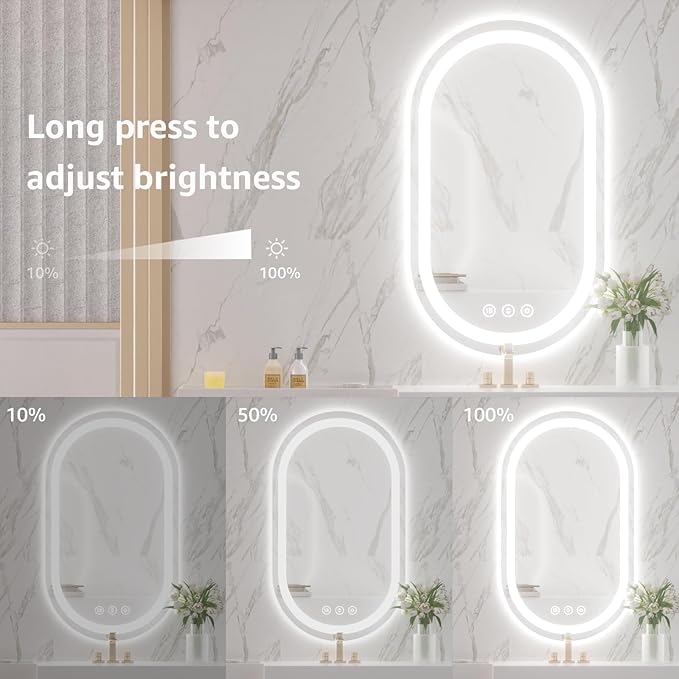 48"x36" Oval LED Mirror for Bathroom,Lighted Bathroom Vanity Mirror with Lights - Anti-Fog,Front Light and Backlit, Dimmable, 3 Colors,Mirror with Touch Sensor,Espejos para Baños