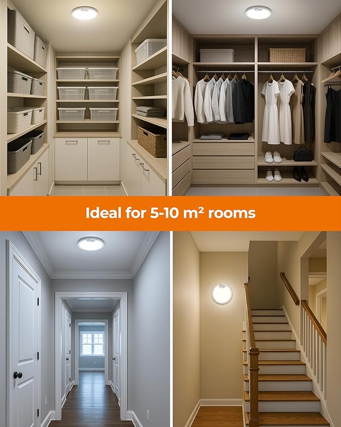 BLNAN Rechargeable Motion Sensor Ceiling Light with Remote, Battery Operated Ceiling Light, 3 Color Temperatures LED Shower Lights for Pantry, Stairs, Garage, Hallway, 2 Pack